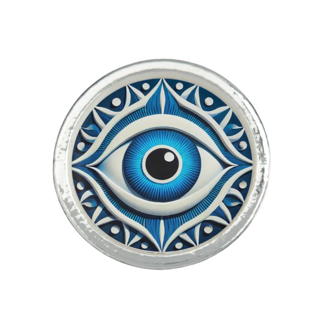 Abstract Blue Evil Eye Symbol Ring (Front)