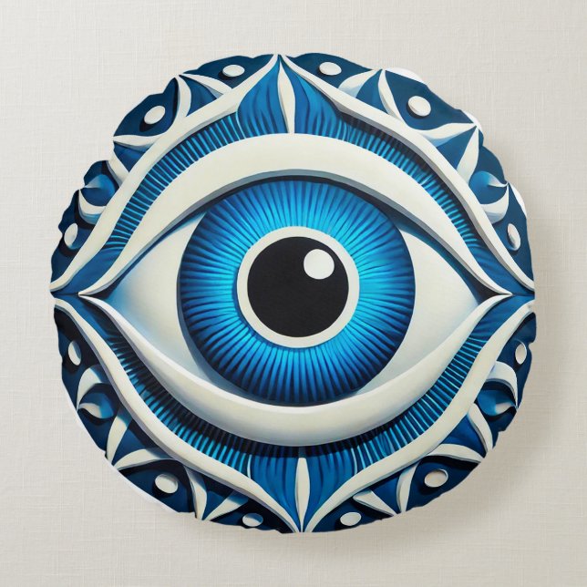 Abstract Blue Evil Eye Symbol Round Pillow (Front)