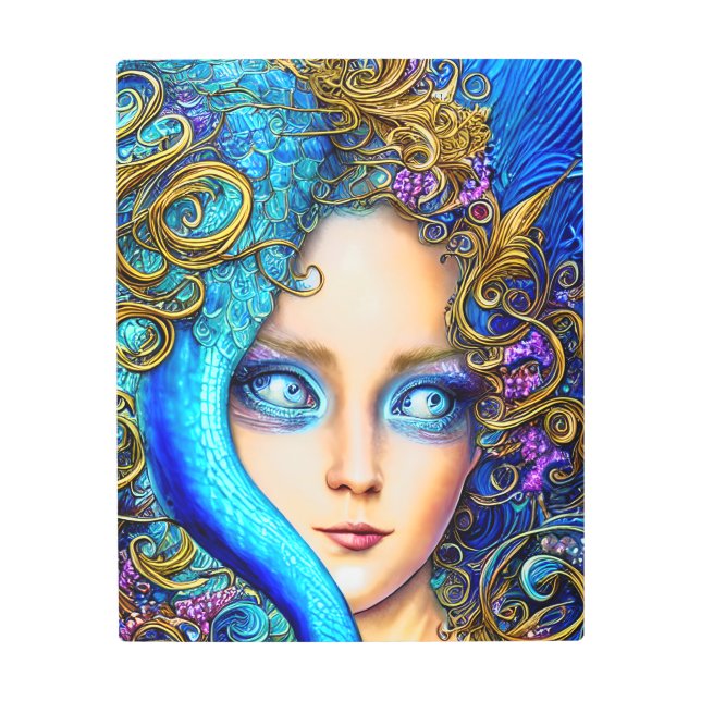 Abstract Blue Fantasy Girl Mermaid Scales Artwork  Metal Print (Front)
