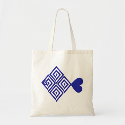 Abstract blue fish tote bag