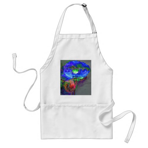 Abstract blue floral blue watercolor poppy adult apron