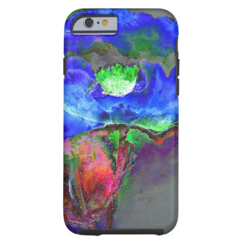 Abstract blue floral blue watercolor poppy tough iPhone 6 case