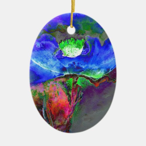 Abstract blue floral blue watercolor poppy ceramic ornament