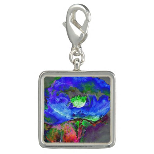 Abstract blue floral blue watercolor poppy charm