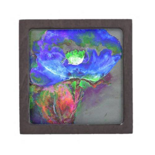 Abstract blue floral blue watercolor poppy jewelry box