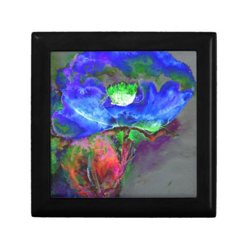 Abstract blue floral blue watercolor poppy jewelry box