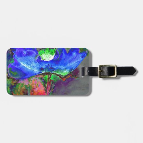 Abstract blue floral blue watercolor poppy luggage tag