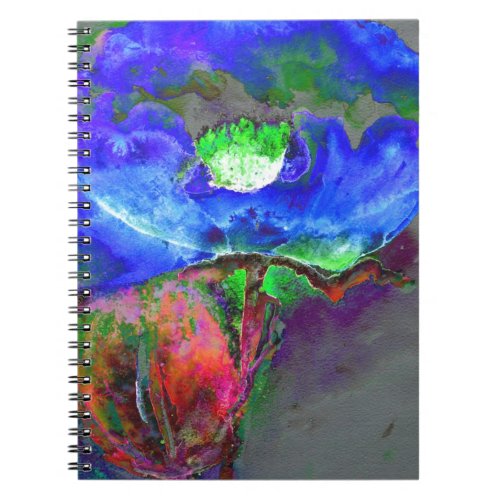 Abstract blue floral blue watercolor poppy notebook