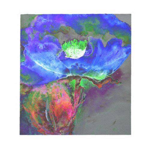 Abstract blue floral blue watercolor poppy notepad