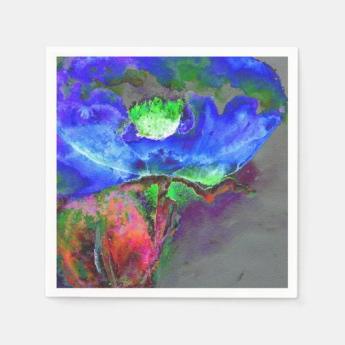 Abstract blue floral blue watercolor poppy paper napkins