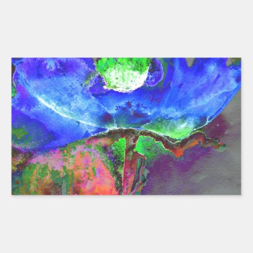 Abstract blue floral blue watercolor poppy rectangular sticker