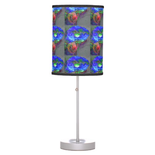 Abstract blue floral blue watercolor poppy table lamp