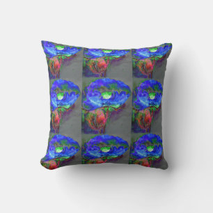 Abstract blue floral blue watercolor poppy throw pillow