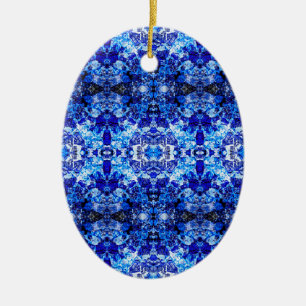 Abstract blue floral ceramic ornament