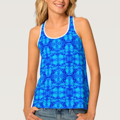 Abstract Blue Floral Geometric Pattern Tank Top