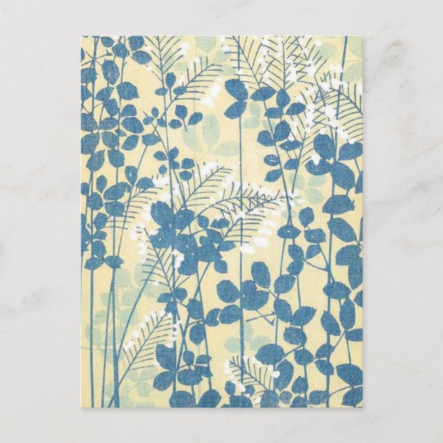 Abstract Blue Floral Japanese Design Postcard (Front)