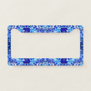 Abstract blue floral license plate frame