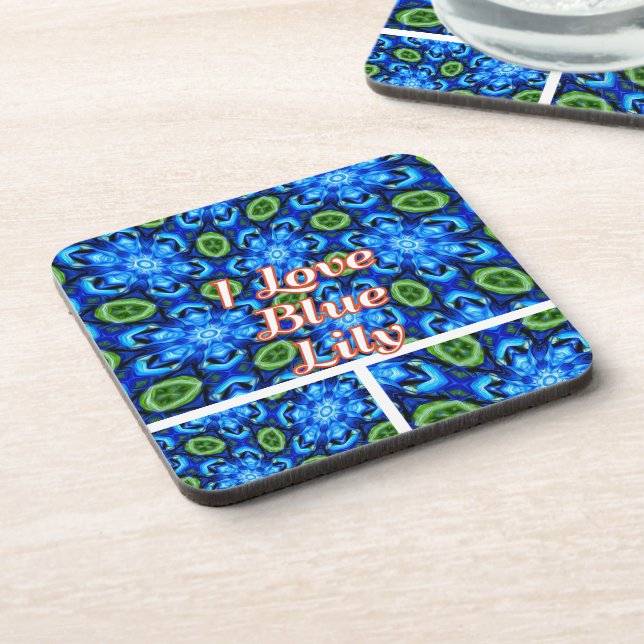 Abstract Blue Floral Pattern Beverage Coaster (Left Side)