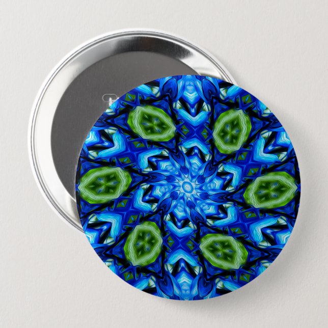 Abstract Blue Floral Pattern Button (Front & Back)