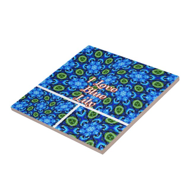 Abstract Blue Floral Pattern Ceramic Tile (Side)