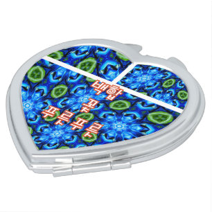 Abstract Blue Floral Pattern Compact Mirror