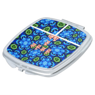 Abstract Blue Floral Pattern Compact Mirror