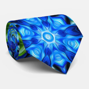 Abstract Blue Floral Pattern Neck Tie