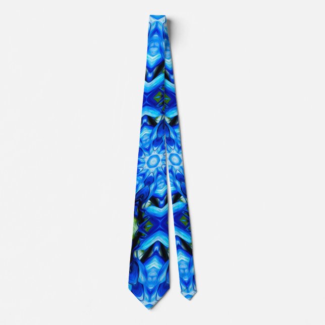 Abstract Blue Floral Pattern Neck Tie (Front)