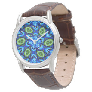 Abstract Blue Floral Pattern Watch