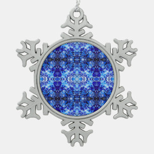 Abstract blue floral snowflake pewter christmas ornament