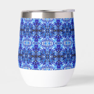 Abstract blue floral thermal wine tumbler