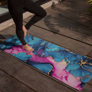 Abstract Blue Flower Golden Floral Elegant Pink Yoga Mat