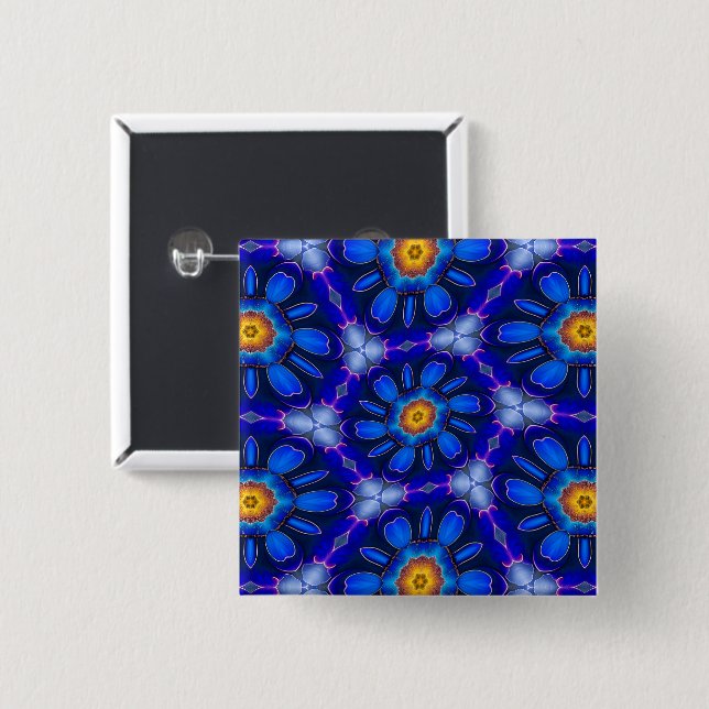 Abstract Blue Flowers Pattern Button (Front & Back)
