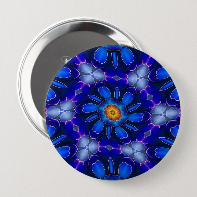 Abstract Blue Flowers Pattern Button (Front & Back)