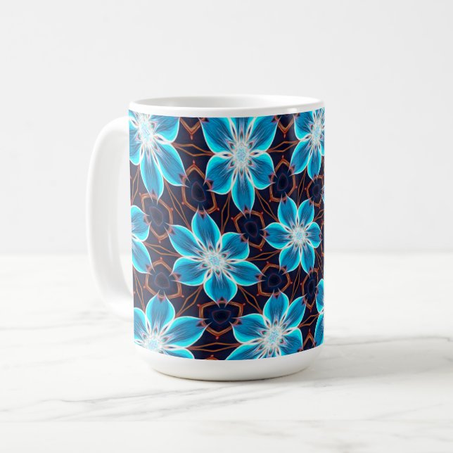 Abstract Blue Flowers Pattern Coffee Mug (Front Left)