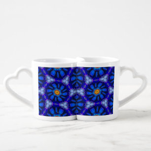 Abstract Blue Flowers Pattern Coffee Mug Set