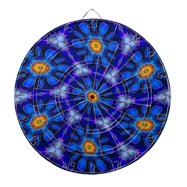 Abstract Blue Flowers Pattern Dart Board (Front)