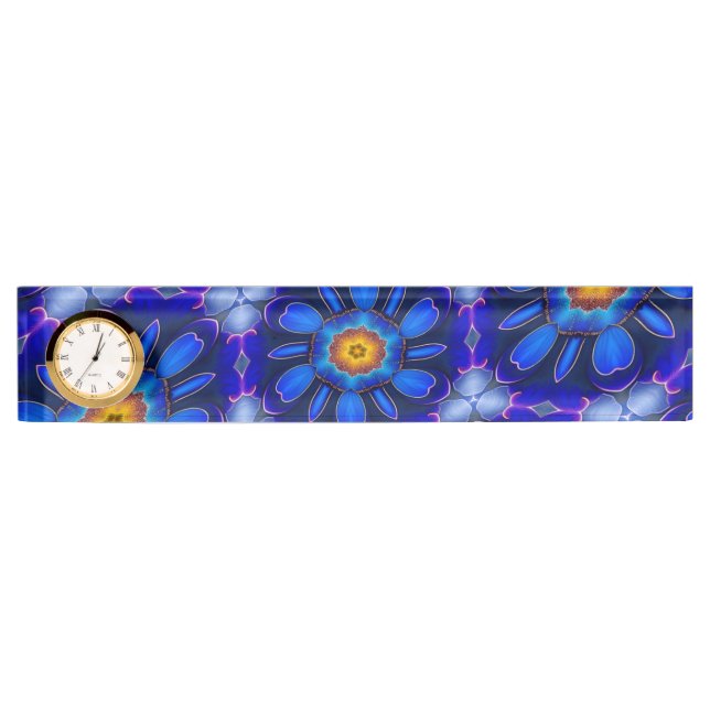 Abstract Blue Flowers Pattern Desk Name Plate (Front)