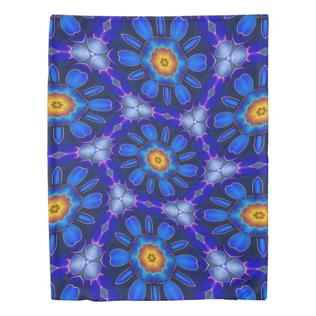 Abstract Blue Flowers Pattern Duvet Cover (Front)