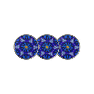 Abstract Blue Flowers Pattern Golf Ball Marker