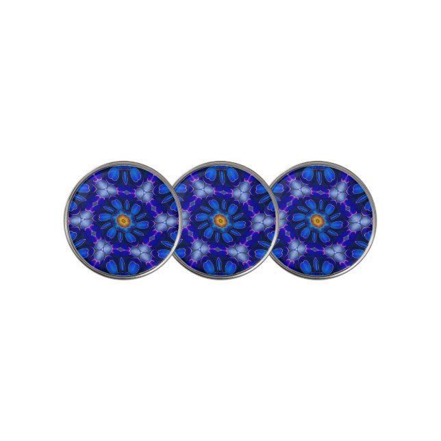 Abstract Blue Flowers Pattern Golf Ball Marker (3 Up)
