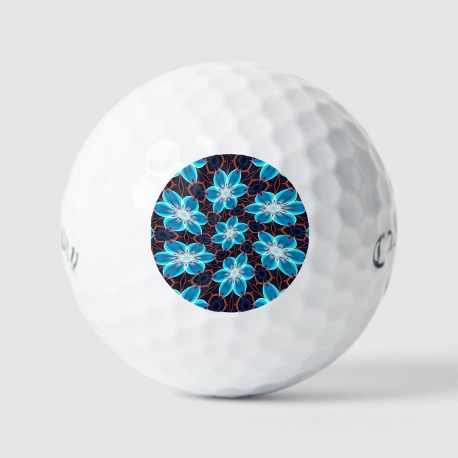 Abstract Blue Flowers Pattern Golf Balls (Front)