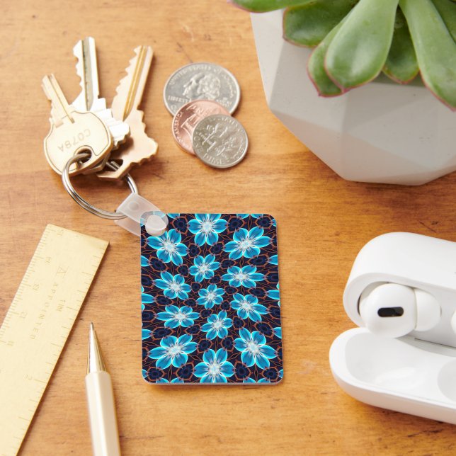 Abstract Blue Flowers Pattern Keychain (Desk)