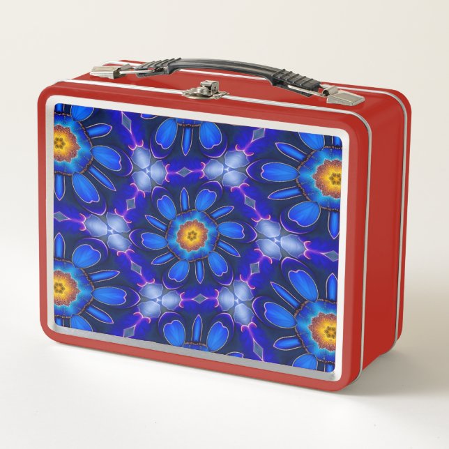 Abstract Blue Flowers Pattern Metal Lunch Box (Front)