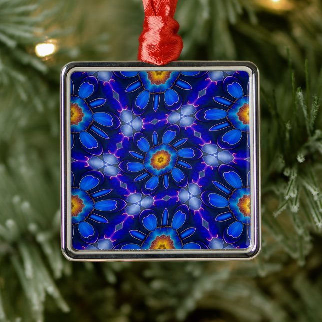 Abstract Blue Flowers Pattern Metal Ornament (Tree)