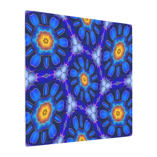 Abstract Blue Flowers Pattern Metal Print (Angled)