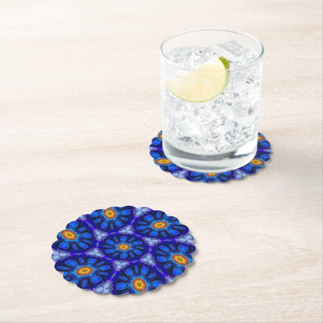 Abstract Blue Flowers Pattern Paper Coaster (Insitu)