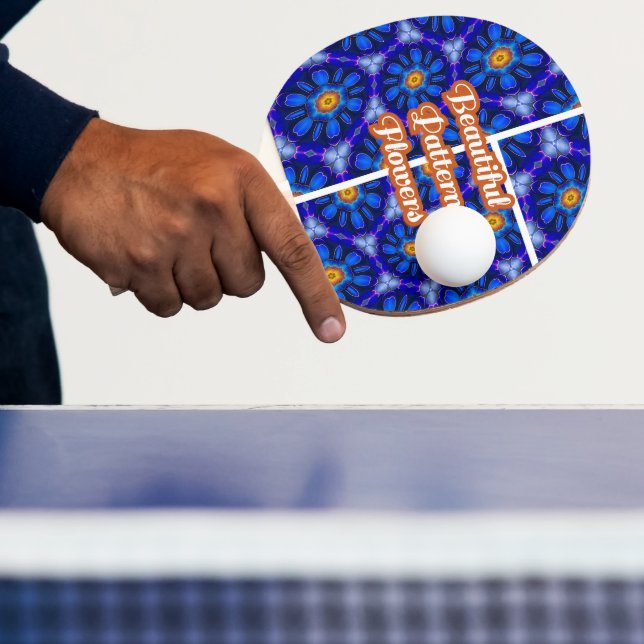 Abstract Blue Flowers Pattern Ping Pong Paddle (Insitu)