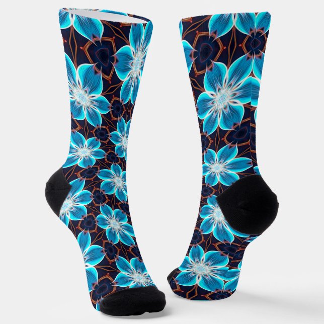 Abstract Blue Flowers Pattern Socks (Angled)