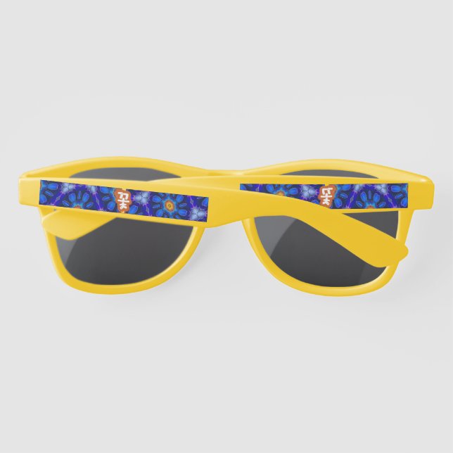Abstract Blue Flowers Pattern Sunglasses (Back)